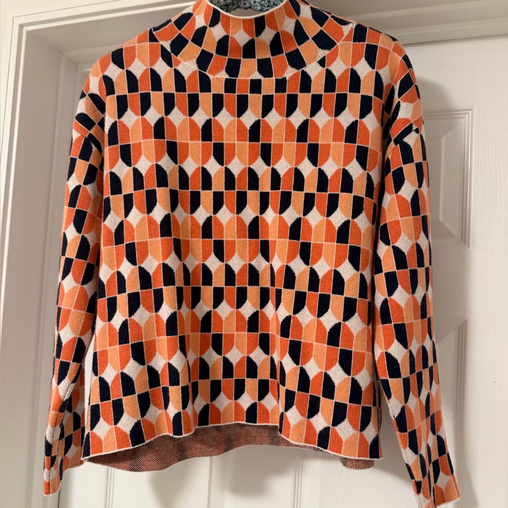 Anthropologie Maeve The Carys sweater. White blue orange. VGUC size m